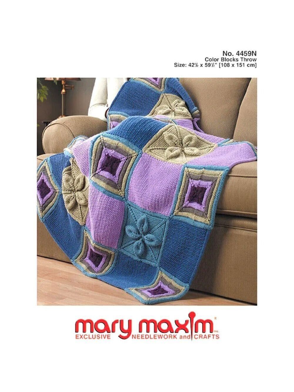 Vintage Mary Maxim Cottagecore 3D Flower Patch Throw Afghan 70"x48" Blue Multi - Picture 9 of 9